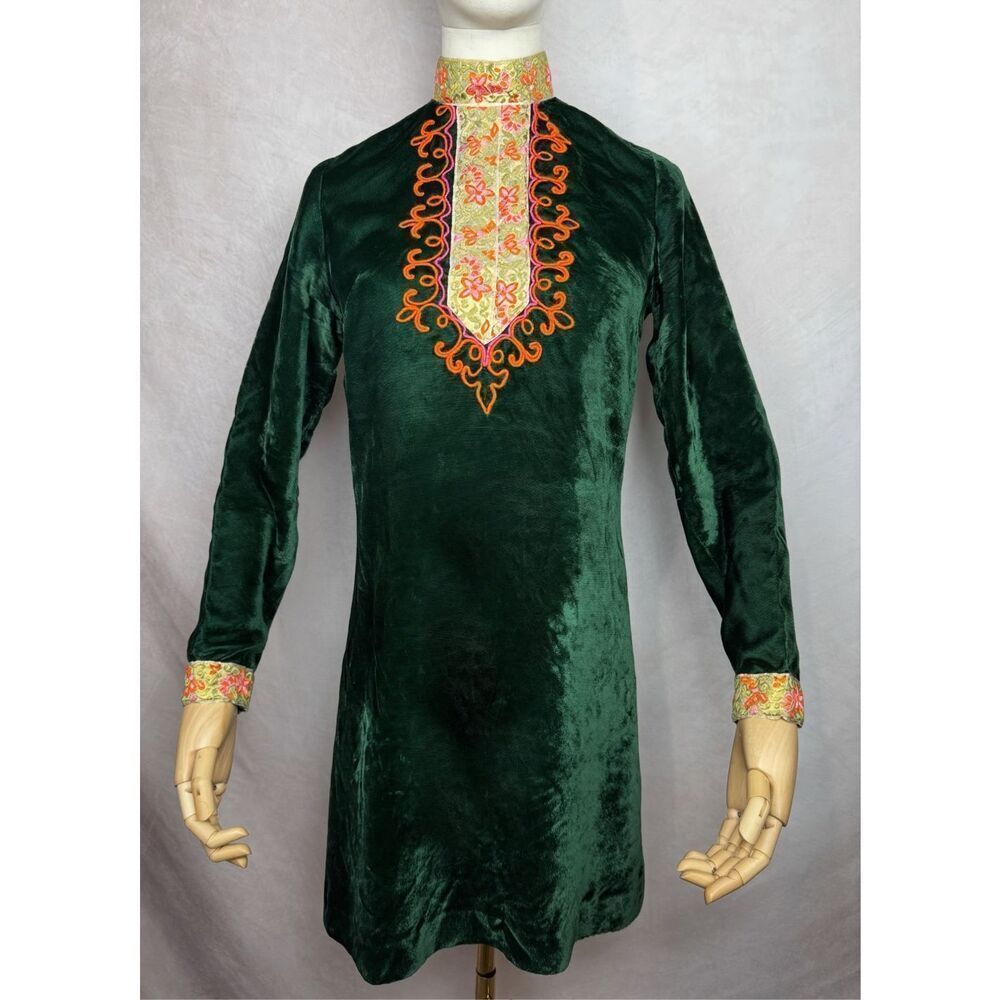 Vintage 1970s Velvet Mini Dress GoGo Mod MCM Small Rare Brocade Vicky Vaughn